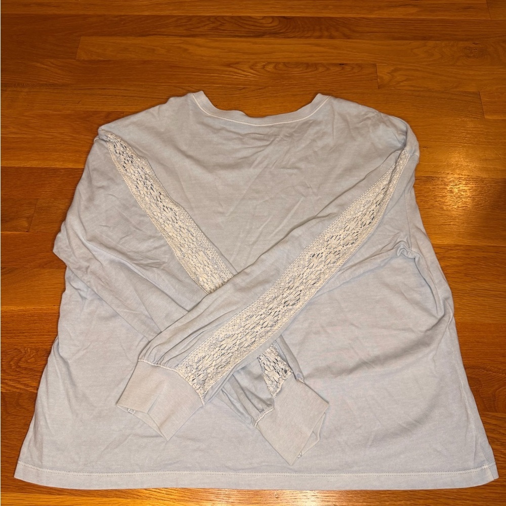 Hollister Lace Sleeve Long Sleeve Top Light Blue Coquette Soft Girl Size M - Picture 3 of 8